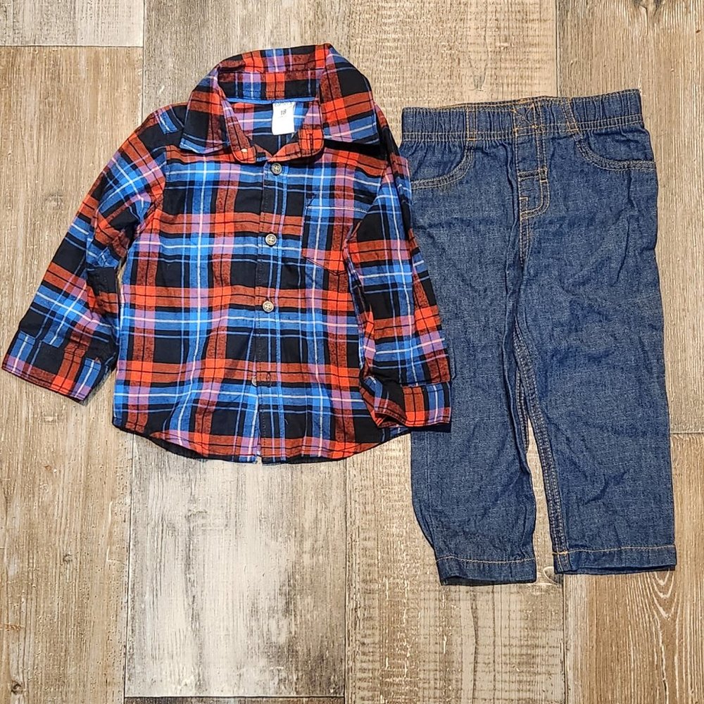 Carter's Long Sleeve Button Up Shirt And Pant Set